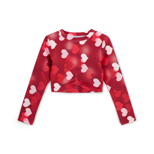 Burgundy Arch Long Sleeve Crop Top