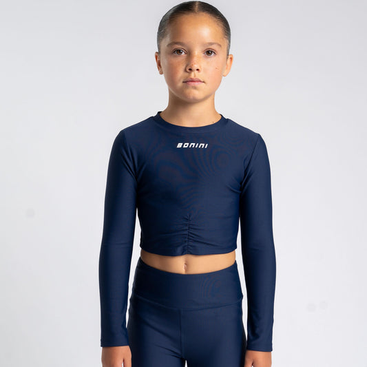 Navy Aspire Long Sleeve Crop Top