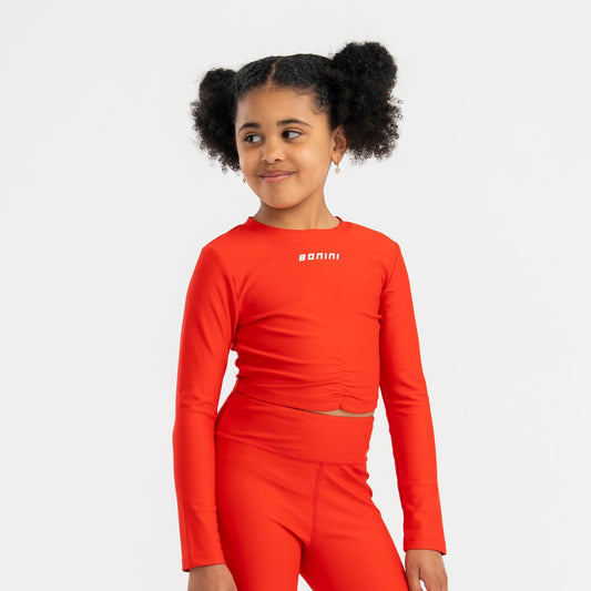 Red Aspire Long Sleeve Crop Top