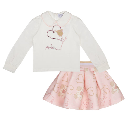 White & Pink Star Skirt Set