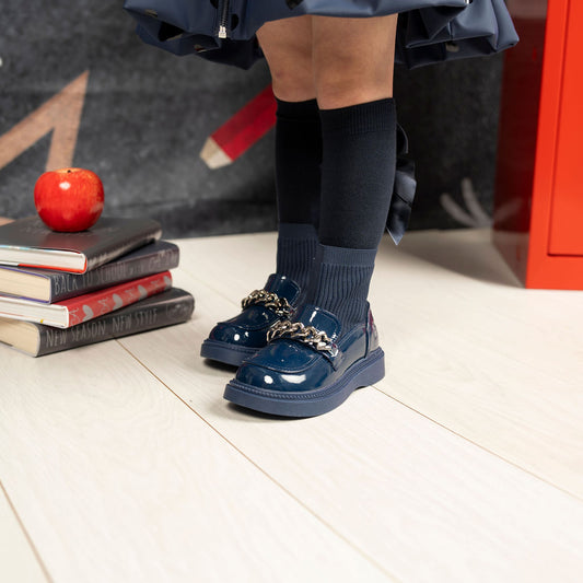 Navy Poppy Knee High Socks